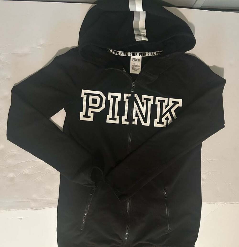 PINK Victoria's Secret Full-Zip Hoodie Black with White Logo